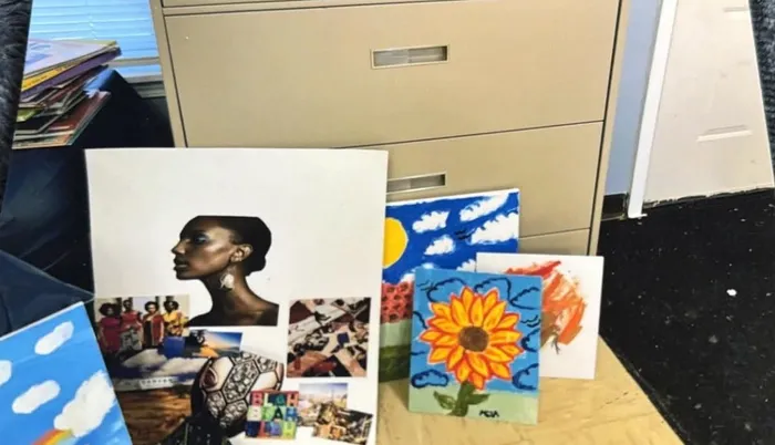 Children's paintings and creative arts on display